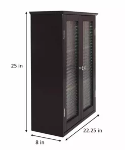 TeamsonUS Teamson Home Chesterfield Removable Wooden Wall Cabinet With 2 Waffle Glass Doors, Espresso