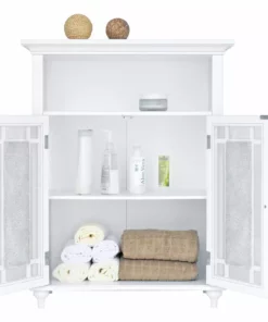 TeamsonUS Teamson Home Windsor Wooden Floor Cabinet With Glass Mosaic Doors, White