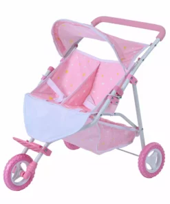 TeamsonUS Olivia's Little World Twinkle Stars Princess Deluxe Baby Doll Stroller, Pink/White