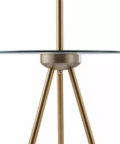 TeamsonUS Teamson Home Myra Floor Lamp With Glass Table And Built-In USB Port, Gold/White
