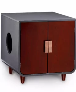 TeamsonUS Teamson Pets Small Dyad Wooden Cat Litter Box Enclosure And Side Table, Mocha Walnut