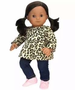 TeamsonUS Kids Sophia's Cheetah Print Tunic And Denim Jeggings Outfit Set For 15'' Dolls, Tan