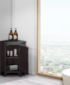 TeamsonUS Teamson Home Glancy Wooden Corner Floor Cabinet With Shutter Door, Dark Brown