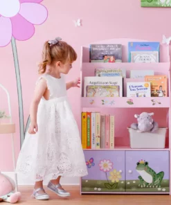 TeamsonUS Fantasy Fields Magic Garden Kids 3-Tier Wooden Bookshelf With Storage, Multicolor