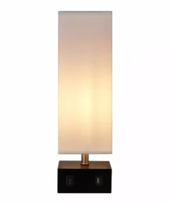 TeamsonUS Teamson Home Colette 14.5" Modern Metal Table Lamp With Square Shade And USB Port, Black/White 12 TeamsonUS Teamson Home Colette 14.5