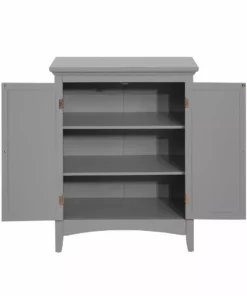 TeamsonUS Teamson Home Glancy Wooden Floor Cabinet With Shutter Doors And Adjustable Shelves, Gray New