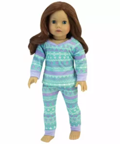 TeamsonUS Sophia's Pattern Pajama Set With Long Sleeve And Pants For 18" Dolls, Aqua/Purple Kids