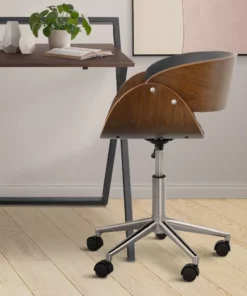 TeamsonUS Teamson Home Faux Leather Curved Swivel Home Office Chair With Adjustable Seat Height, Black/Brown