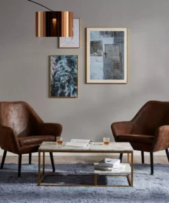 TeamsonUS Teamson Home Marmo Modern Marble-Look Coffee Table With Shelf, Marble/Brass