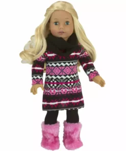 TeamsonUS Kids Sophia's - 18" Doll - Print Knit Dress & Black Infinity Scarf