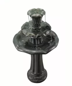 TeamsonUS Teamson Home Outdoor Lily Flower Stone 3-Tier Waterfall Fountain, Gray