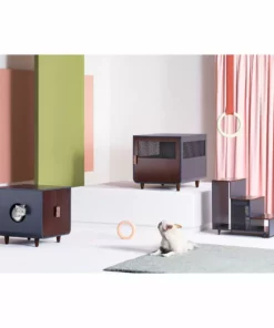 TeamsonUS Teamson Pets Small Dyad Wooden Cat Litter Box Enclosure And Side Table, Mocha Walnut