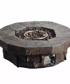 TeamsonUS Teamson Home Outdoor Circular Stone-Look Propane Gas Fire Pit, Slate Gray 11 TeamsonUS Teamson Home Outdoor Circular Stone-Look Propane Gas Fire Pit, Slate Gray
