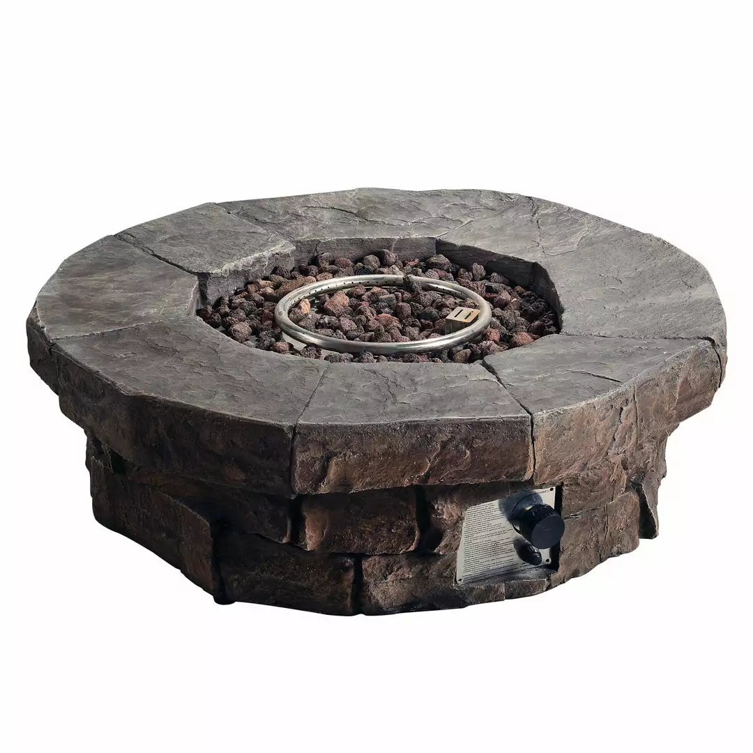 TeamsonUS Teamson Home Outdoor Circular Stone-Look Propane Gas Fire Pit, Slate Gray 7 TeamsonUS Teamson Home Outdoor Circular Stone-Look Propane Gas Fire Pit, Slate Gray