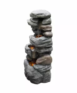 TeamsonUS New Teamson Home Indoor/Outdoor 4-Tier Stacked Stone-Look Tall Waterfall Fountain With LED Lights 12 TeamsonUS New Teamson Home Indoor/Outdoor 4-Tier Stacked Stone-Look Tall Waterfall Fountain With LED Lights