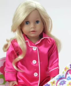 TeamsonUS Sophia's 3 Piece Satin Pajama Set With Slippers For 18" Dolls, Hot Pink