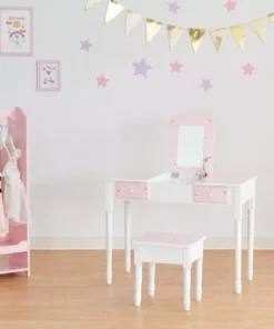TeamsonUS Fantasy Fields Kids Kate Twinkle Star Vanity Set With Foldable Mirror And Chair, Pink/White 10 TeamsonUS Fantasy Fields Kids Kate Twinkle Star Vanity Set With Foldable Mirror And Chair, Pink/White