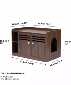 TeamsonUS Teamson Pets Robin Vented Wooden Cat Litter Box Enclosure Storage Bench, Mocha
