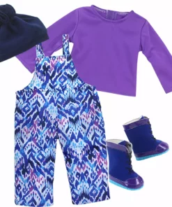 TeamsonUS Sophia's Ikat Print Snow Bib Overalls, Long Sleeve Tee, Fleece Hat And Boots Set For 18" Dolls, Purple Kids