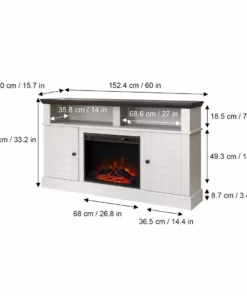 TeamsonUS Teamson Home Eliana 60" TV Console Stand With Electric Fireplace, Dark Oak/White 11 TeamsonUS Teamson Home Eliana 60