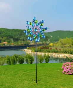 TeamsonUS Teamson Home - Outdoor Blue Floral Kinetic Dual Spinner Windmill