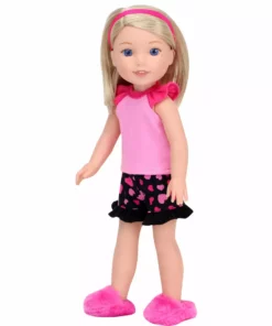TeamsonUS Sophia's Pajama Set With Slippers For 14.5" Dolls, Pink/Black Kids