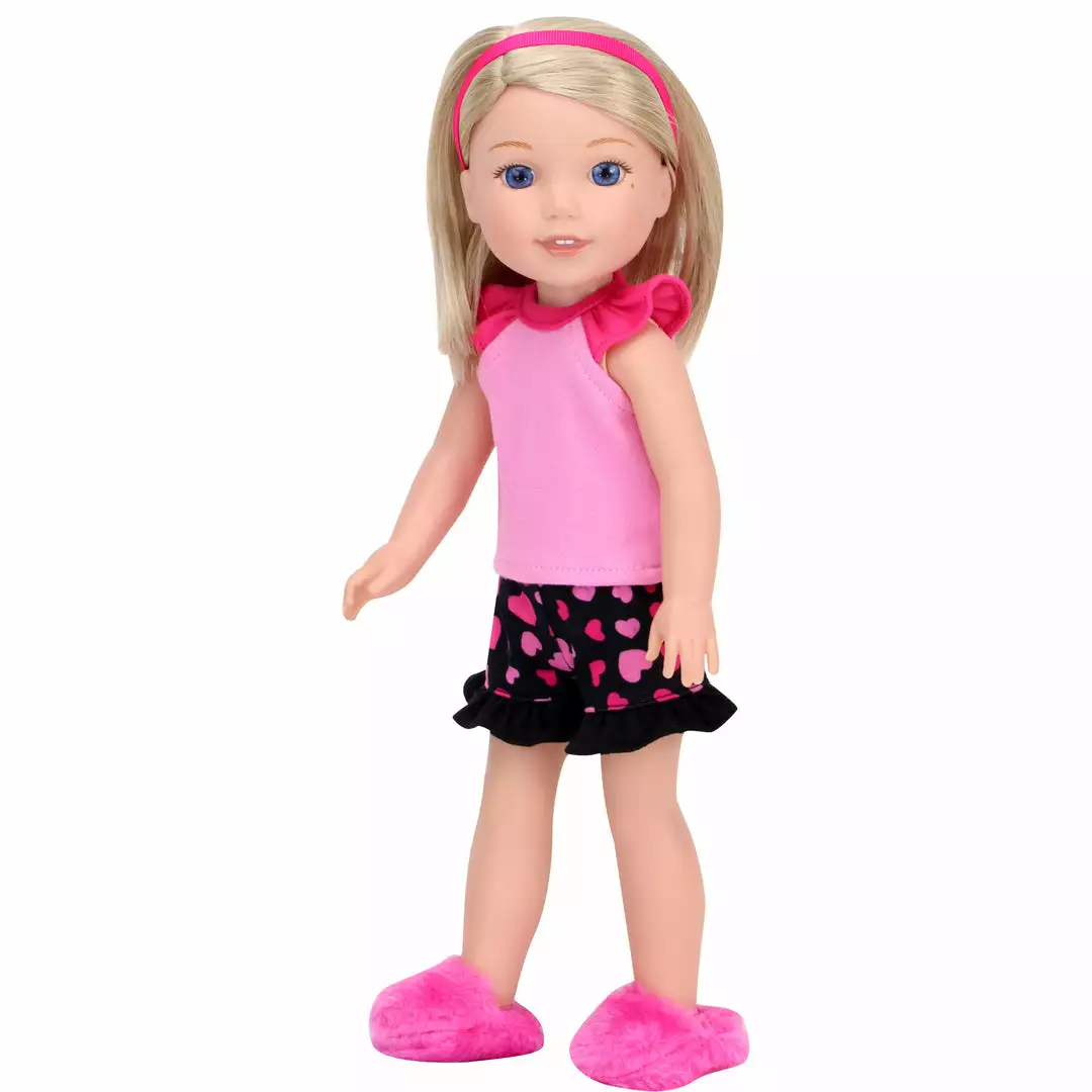 TeamsonUS Sophia's Pajama Set With Slippers For 14.5" Dolls, Pink/Black Kids 4 TeamsonUS Sophia's Pajama Set With Slippers For 14.5" Dolls, Pink/Black Kids