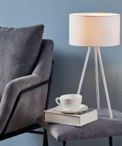 TeamsonUS Teamson Home Eli Modern 19.7" Tripod Table Lamp With Drum Shade, White