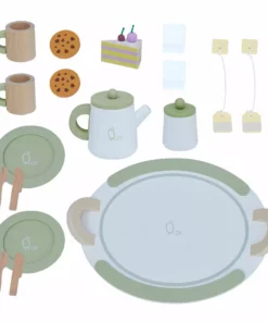 TeamsonUS Teamson Kids Little Chef Frankfurt 20 Piece Wooden Play Kitchen Tea Party Set, Green