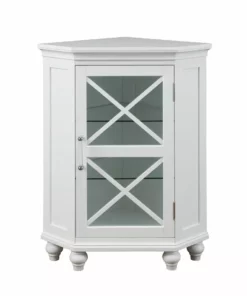 TeamsonUS Teamson Home Blue Ridge Corner Wooden Floor Cabinet With Adjustable Shelves, White