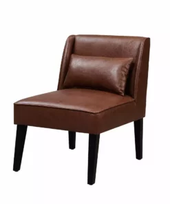 TeamsonUS Teamson Home Marc Faux Leather Lounge Chair With Pillow And Solid Wood Legs, Brown