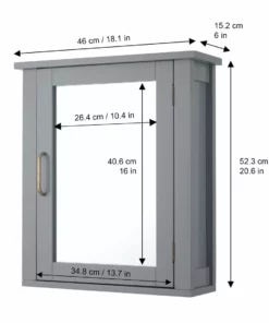 TeamsonUS Teamson Home Mercer Mid Century Modern Wooden Removable Medicine Cabinet, Gray