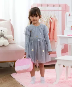 TeamsonUS Teamson Kids Fashion Polka Dot Print Chloe Wooden Vanity Accessories Makeup Kit, Pink