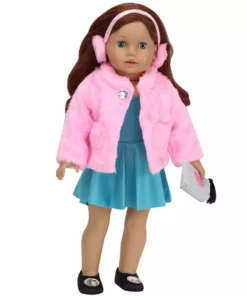 TeamsonUS Kids Sophia's Pink Fur Coat And Earmuff Headband Set For 18" Dolls