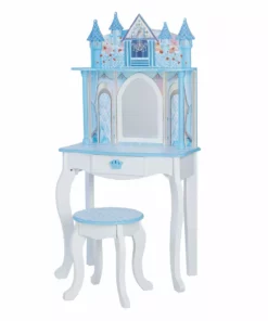 TeamsonUS Fantasy Fields Kids Dreamland Castle Vanity Set With Chair And Accessories, White/Blue