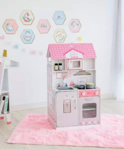 TeamsonUS Teamson Kids Ariel 2-in-1 Double-Sided Play Kitchen With Accessories And Furnished Dollhouse For 12