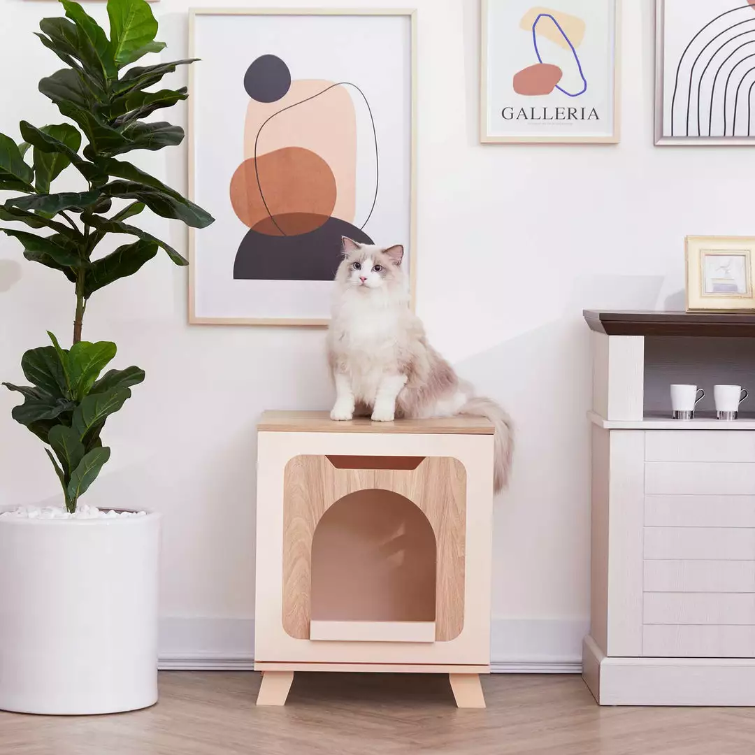 TeamsonUS Teamson Pets Daisy Elevated Vented Wooden Cat Litter Box Enclosure Side Table, Tan 3 TeamsonUS Teamson Pets Daisy Elevated Vented Wooden Cat Litter Box Enclosure Side Table, Tan