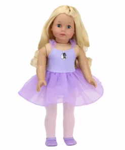 TeamsonUS Sophia’s Complete Two-Piece Ballet Outfit With Leotard, Attached Overskirt, & Matching Satin Slippers For 18” Dolls, Lavender Kids
