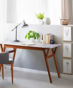 TeamsonUS Teamson Home Ashton Rectangular Marble-Look Dining Table With Wood Base, Marble/Walnut 12 TeamsonUS Teamson Home Ashton Rectangular Marble-Look Dining Table With Wood Base, Marble/Walnut