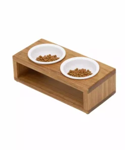 TeamsonUS Teamson Pets Billie Small Elevated Wood Pet Feeder With Ceramic Bowls, Brown New