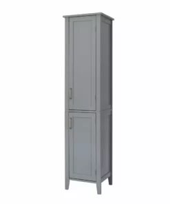 TeamsonUS Teamson Home Mercer Mid Century Modern Linen Tower Storage Cabinet With Two Doors, Gray