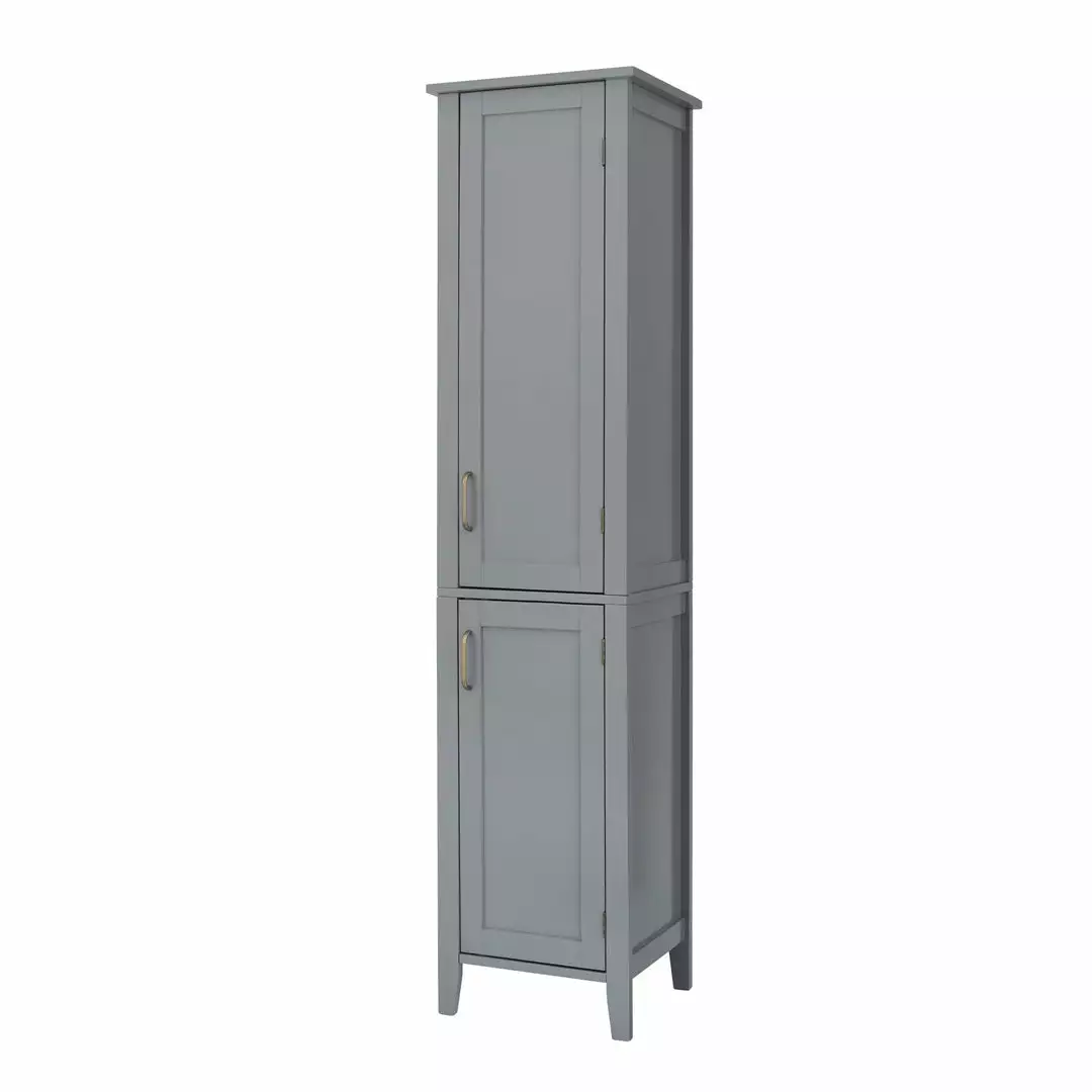 TeamsonUS Teamson Home Mercer Mid Century Modern Linen Tower Storage Cabinet With Two Doors, Gray 3 TeamsonUS Teamson Home Mercer Mid Century Modern Linen Tower Storage Cabinet With Two Doors, Gray