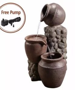 TeamsonUS Teamson Home Outdoor Cascading Stacked Pot Waterfall Fountain, Gray