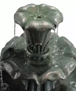 TeamsonUS Teamson Home Outdoor Lily Flower Stone 3-Tier Waterfall Fountain, Gray