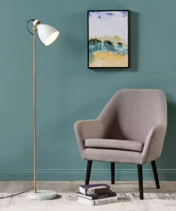 TeamsonUS Teamson Home Quincy Modern Monopod Floor Lamp With Antique Brass Finish, White