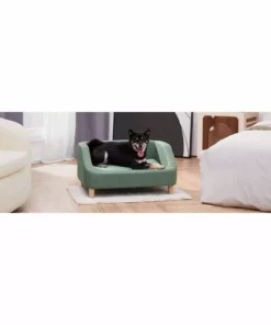 TeamsonUS New Teamson Pets Bennett Linen Sofa Dog Bed For Small And Medium Dogs, Sea Green