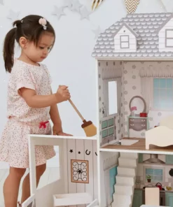 TeamsonUS Teamson Kids Dreamland Farm Dollhouse With 14 Accessories, White/Gray