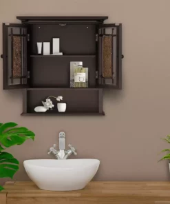 TeamsonUS Teamson Home Windsor Removable Wooden Wall Cabinet With Glass Mosaic Doors, Dark Espresso