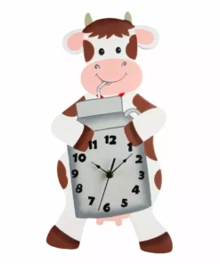 TeamsonUS Fantasy Fields Kids Decorative Happy Farm Cow Wall Clock, Brown