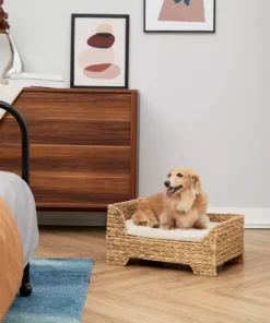 TeamsonUS Teamson Pets Neith Wicker Seagrass Pet Cat Or Small Dog Daybed, Tan/Cream